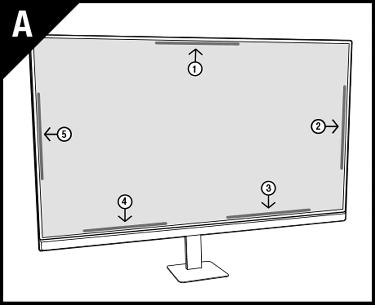 Illustration of attachment strips on a privacy filter for monitors.