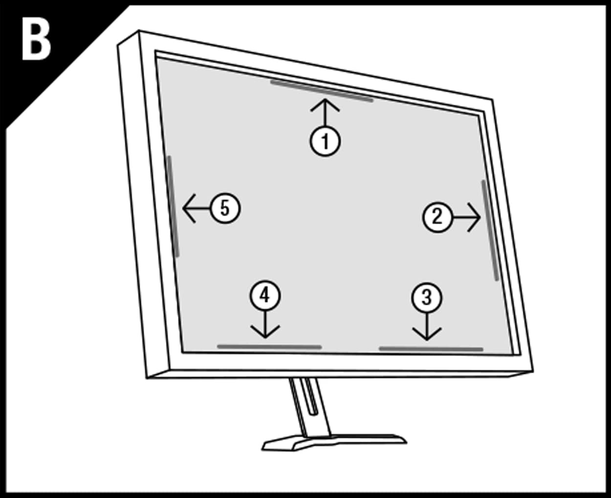 Illustration of attachment strips on a privacy filter for monitors.