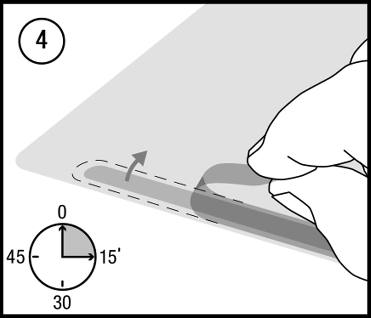 Illustration showing how to remove liners from attachment strips after application